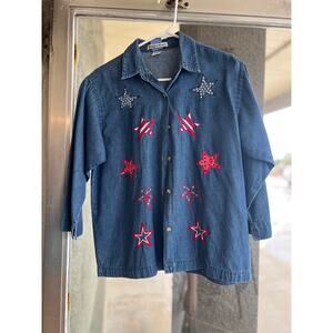 Vintage 90's denim patriotic stars july 4th shirt size S